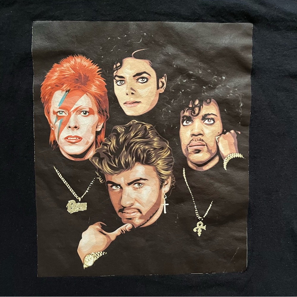 Bowie George Michael Prince Michael Jackson Big Print Graphic T-Shirt Size Large - Picture 2 of 9